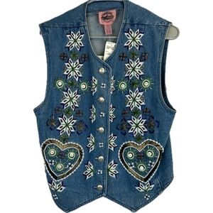 NWT Cambridge Country Store Dry Goods Holiday Beaded Women’s Denim Vest Vintage